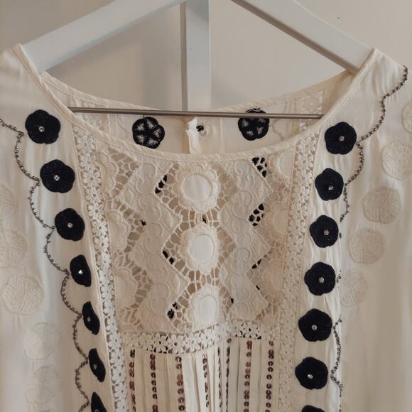 No Tags Anthro Floreat Veille Peasant Top Boho Cream Tunic Blouse Embroidered - Picture 2 of 6
